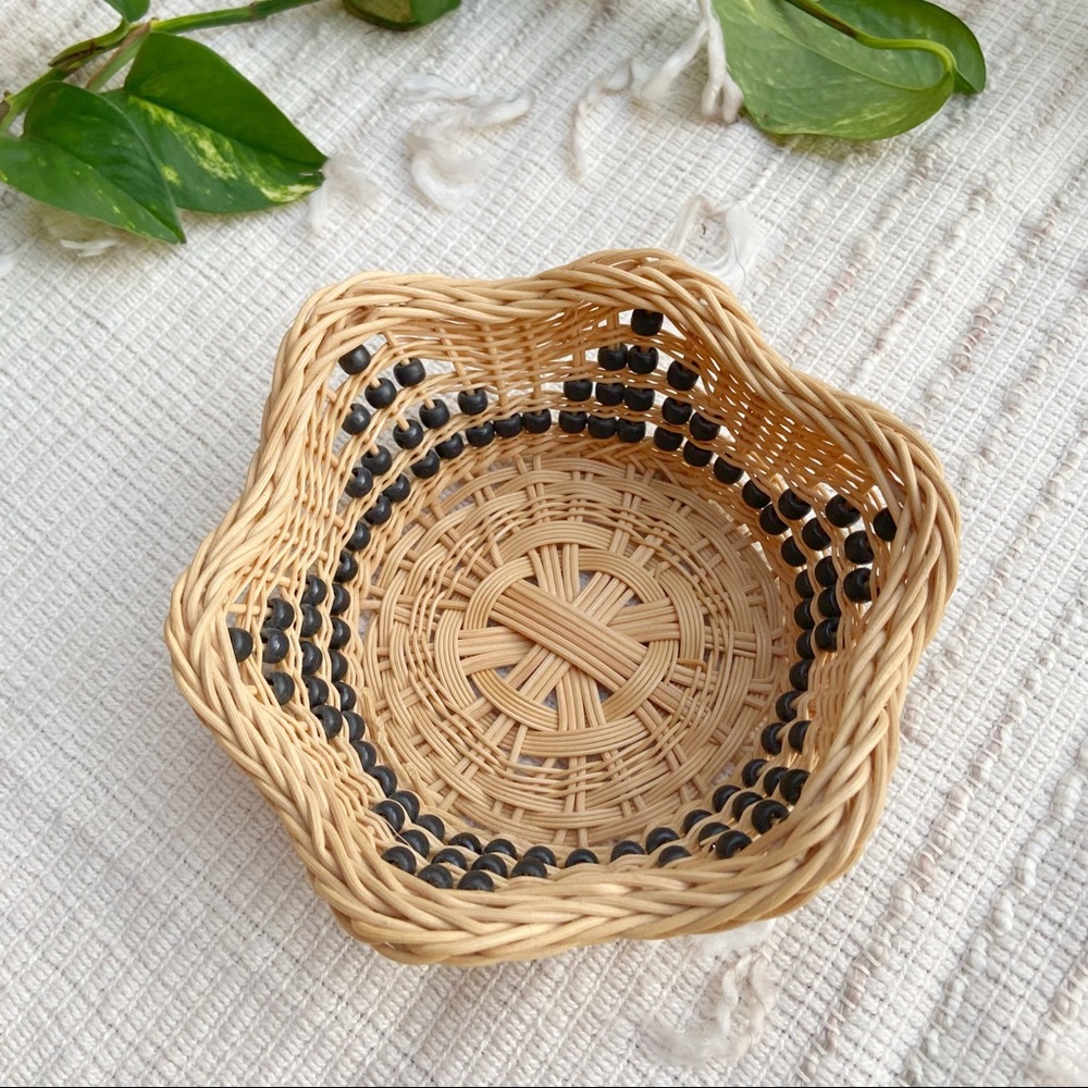 Natural Woven Basket with Black Accents